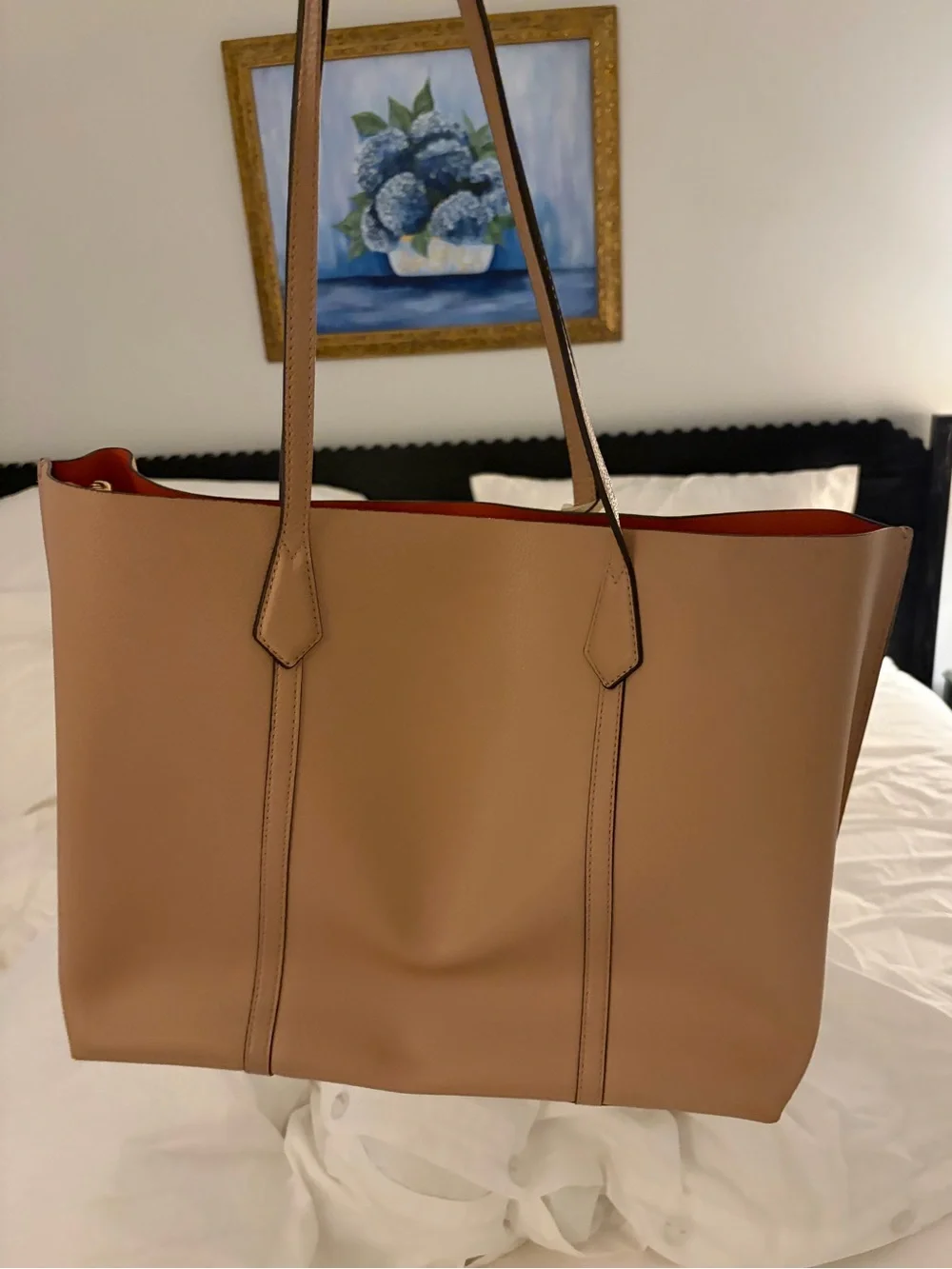 Tory Burch Beige Tote with Orange Interior and White Tag